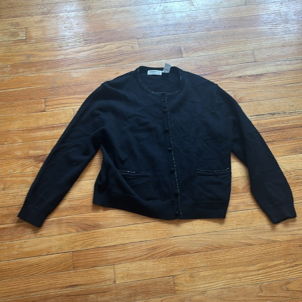 Liz Claiborne 100% Merino Wool Beaded Cardigan Sweater